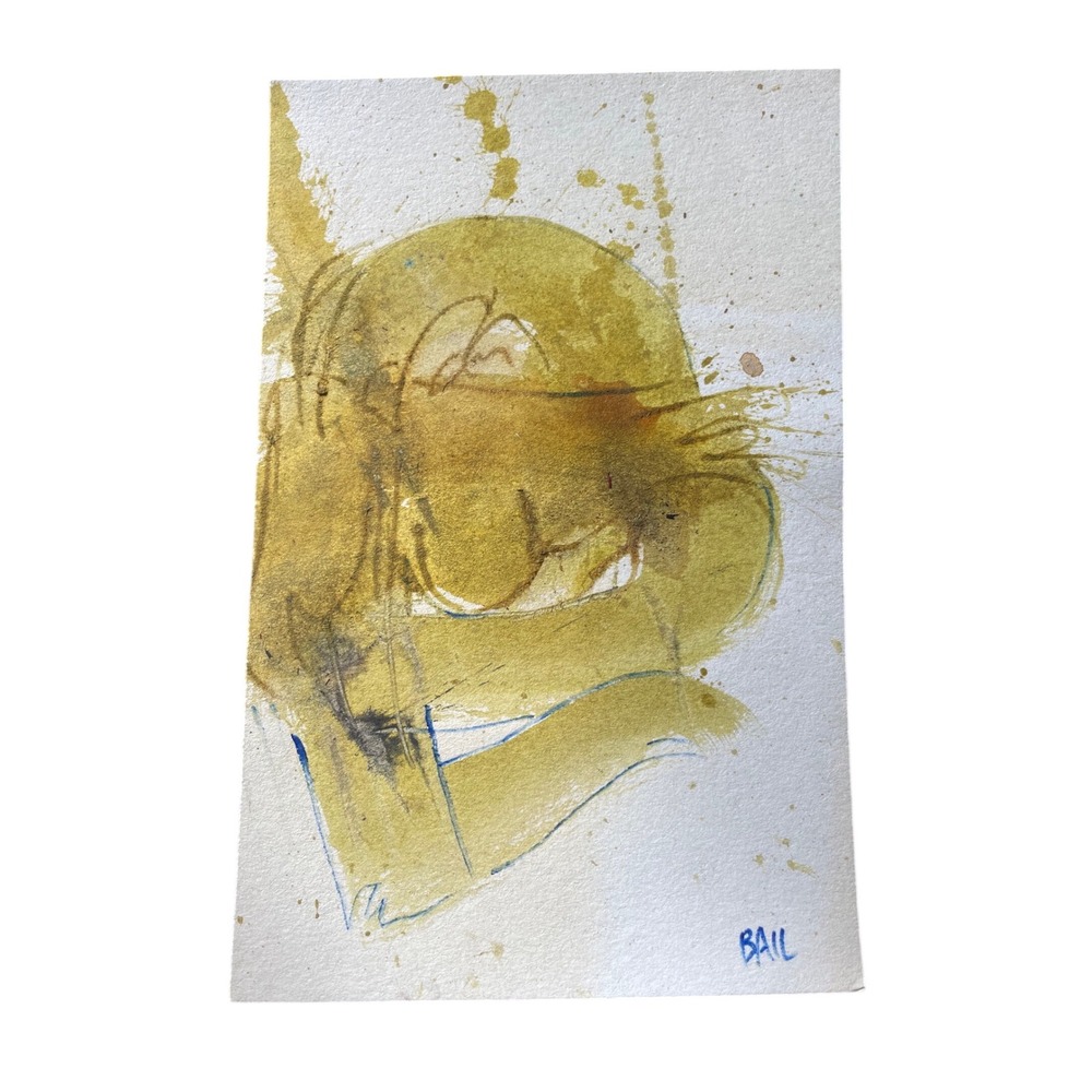 Original Artwork Abstract Watercolor Painting Signed "BAIL" Yellow Brown